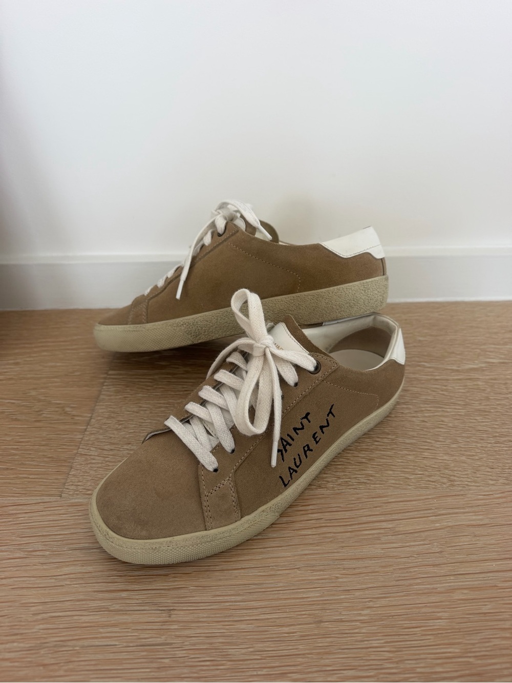 Saint Laurent Brown Suede Low-Top Sneakers with White Accents